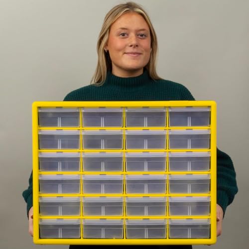 Akro-Mils 24-Drawer Plastic Drawer Storage Cabinet for Garage Organization, Bead Organizer, Building Bricks Storage, Teacher Toolbox, Makeup Organizer, 20" W x 6" D x 16" H, 10124 Yellow - color: Yellow, size: 24 Drawer, style: 1 Pack