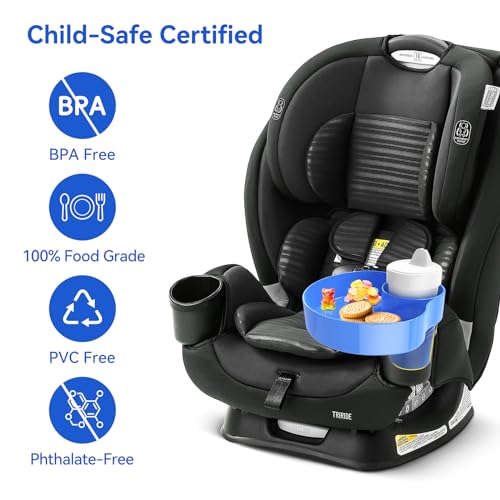 Car Seat Snack Tray: Travel Tray for Kids Carseat Cup Holder with Food Trays, Stroller Snacks Plate for Toddlers, Kid Road Trip Essentials, Blue - color: Blue