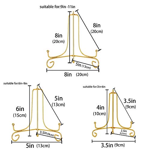 LIONWEI LIONWELI 6 Pack Iron Display Stand,Gold Iron Easel Plate Holder Stand for Displaying Pictures, Plates, Books and Arts (4, 6, 8 inch) - color: Gold