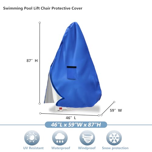 Pool Lift Cover - 600D Heavy Duty Waterproof Cover for Aqua Creek Scout Pool Lift Chairs,Blue - color: Blue, size: 46″L x 59″W x 87″H