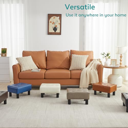 Small Foot Stool Ottoman, Faux Leather Footstool Ottoman Foot Rest for Couch, Rectangle Footstools and Ottomans Small for Living Room, Entryway and Bedroom (Blue) - color: Blue (Faux Leather)