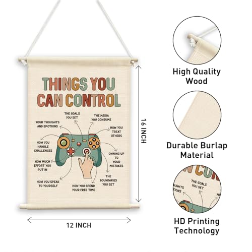 QWFFNBMU Mental Health Positive Gaming Wall Decor, Teen Boy Room Poster Hanger, Decor, Motivational Wall Canvas Flag Banner Therapy Office Decor for Teen Boy Room School Counselor Psychologist Office