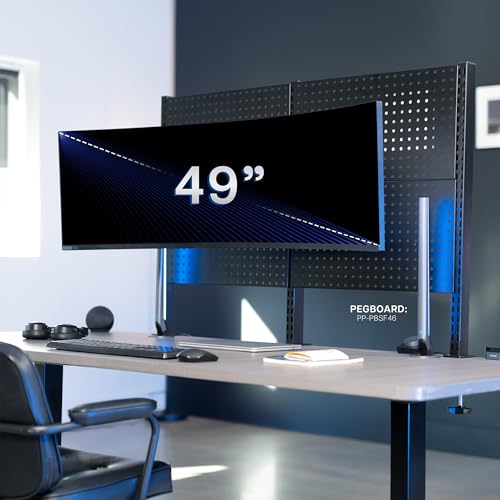 VIVO Articulating Ultrawide Monitor Pegboard Mount, Fits Screens up to 49 inches and Peg Boards up to 0.25 inches Thick with 1 inch Hole Spacing, Black, MOUNT-PB1U - size: up to 49" screens, style: Low Profile