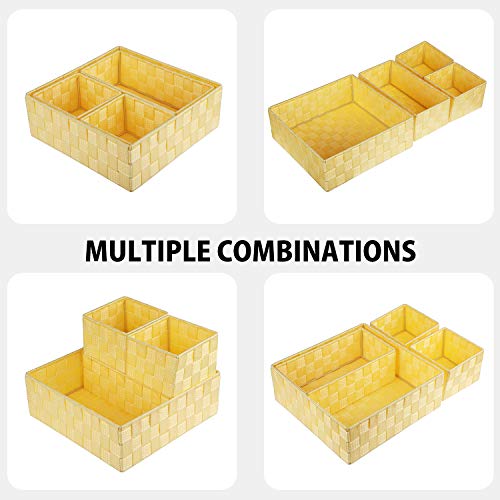 Posprica Woven Storage Baskets for Organizing, Small Black Baskets Cube Bin Container Tote Organizer Divider for Drawer, Closet, Shelf, Dresser, Set of 4(Yellow) - color: Yellow
