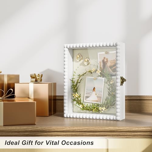 Love-KANKEI Shadow Box Frame 8x10,Wood Deep Shadow Box Display Case with Unique Beads Door and Glass Window, Memory Box for Pictures,Medals,Memorabilia,Collections White - color: White, size: 8x10