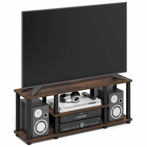 Furinno Turn-S-Tube TV Stand, 3-Tier Toolless Assembly Entertainment Center, Rectangular TV Console for TV up to 50 Inch, for Living Room, Bedroom, Amber Pine - color: Amber Pine/Black, size: 3-Tier for 50"TV, Square Tube