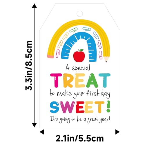 G2PLUS First Day of Schools Tags, 50PCS Back to School Tags, A Great School Year Tag for Students and Teachers, Rainbow Welcome Back to Schools Tag with String for Classroom Party Favors - style: Rainbow First Day of School