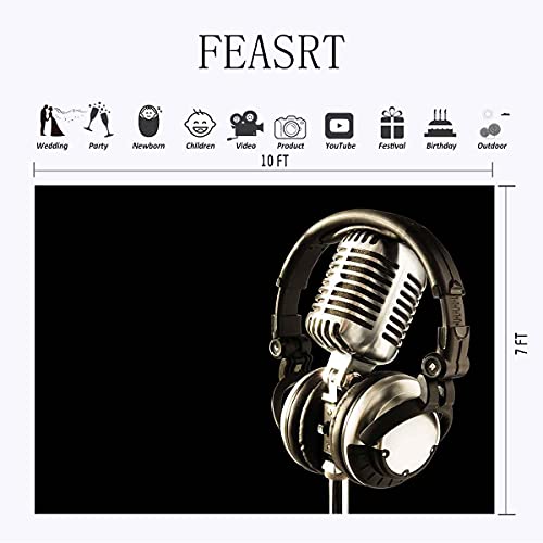 10x7ft Headphones Backdrop Microphone Photography Background for Birthday Party Decor Banner Photo Booth Studio Props BJAY14 - size: 10x7FT