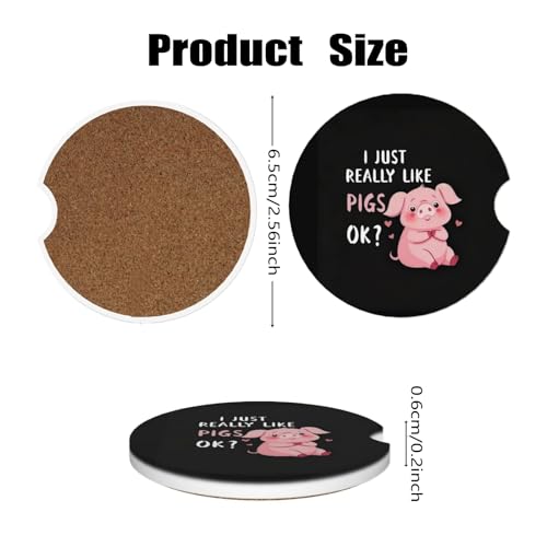 Car Cup Holder Coasters, 2 Pcs Ceramic Coasters with Finger Slot and Cork Back, Anti-Slip Shock Absorbing Women and Men Universal Car Accessories - Pigs - color: Pigs