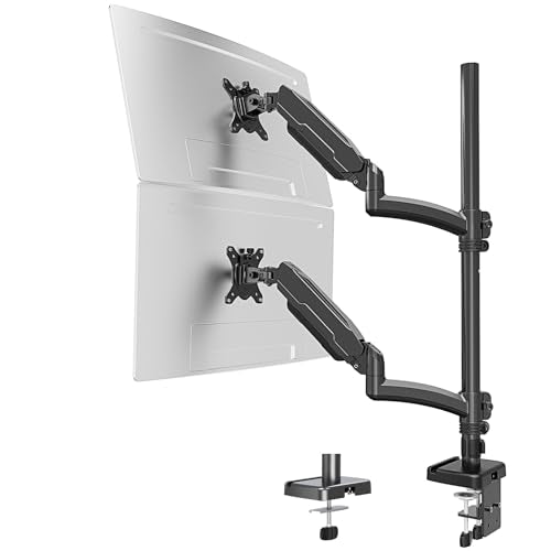 MOUNT PRO Vertical Dual Monitor Mount, Stacked Monitor Stand for 2 Computer Screens up to 32 inches, Full Motion Adjustable Tall Display Desk Mount, Each Arm Holds up to 17.6lbs, VESA Mount - size: Max 32“ Gas Spring
