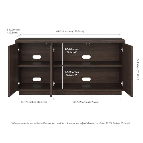 Henn&Hart Fluted TV Stand for TVs up to 55" with 3 Swing Out Ribbed Doors and Adjustable Shelves for Living Room, Family Room, or Office, Rich Brown - color: Rich Brown, size: 48" TV Stand