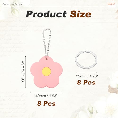 PATIKIL 8Pcs Key Covers Caps, PVC Flower Key Identifiers Markers Tags Covers Case Shell Head Protector Caps Toppers for 1.26" Flat for Office House Apartment Accessories, Pink - color: Pink, size: 1.26"