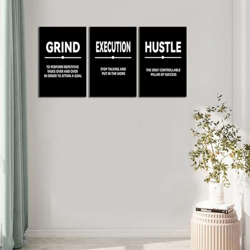 ZHIYANGY Motivational Canvas Wall Art, Hustle Grind Execution Wall Art Inspirational Posters, Positive Affirmation Poster Inspiration Success Wall Encouraging Gift for Home Office Workplace - color: 3P-GEHUSTLE, size: 16 x 24 inch x 3pcs