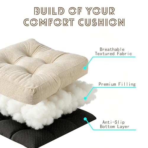 Chair Cushions for Dining Chairs, Seat Cushions for Kitchen Chairs | Chair Pads with Ties and Non Slip Backing (2, Beige, 16.5 x 16.5 x 4 inches) - color: Beige, size: 16.5 x 16.5 x 4 inches