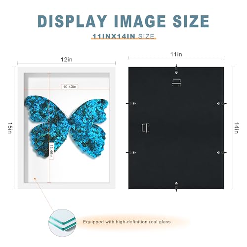 Picrit Shadow Box Frame 11x14, Display Case Box with High Definition Real Glass and Black Back for Memorabilia, Baby Items, Wedding Memories, Crafts, Tickets and Photos, White - color: White, size: 11x14