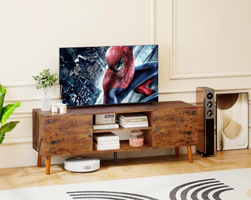 FDW TV Stand for 55 60 Inch TVs,Entertainment Center with 2 Storage Cabinets and Open Shelves, Modern Media Console Table for Living Room, Bedroom, Home Office,Brown - color: Brown
