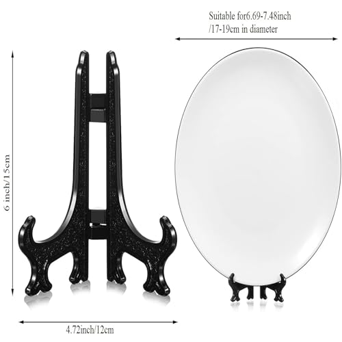Patelai 48 Pcs Mini Easel Stands 6 Inch Plastic Plate Stand Holder Display Picture Easel for Display Picture Frame Collectibles Desktop Weddings Party Home Decoration (Black) - color: Black, size: 6 Inch