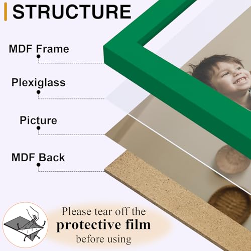 decorUhome Green Triple 7x5 Picture Frame Horizontal, MDGN08 | "Z" Shape Folding Design Engineered Wood Trifold Photo Frame with Plexiglass for Tabletop Display - color: Green, size: 7x5