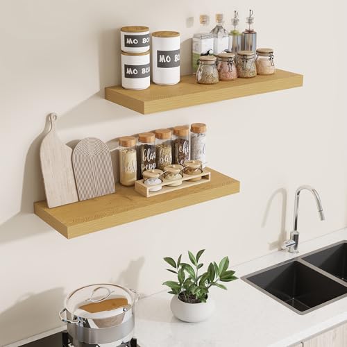 Dreamland 30 Inches Floating Shelves for Wall, 8 Inch Deep Floating Shelves Set of 2, Large Display & Storage Shelf, Wall Shelf for Bathroom Bedroom Living Room Kitchen Office,Oak - color: Oak, size: 30"W x 8"D,Set of 2