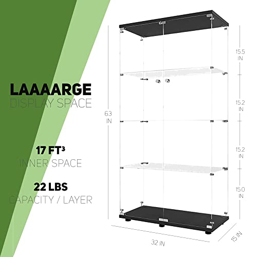 Beauty4U Glass Display Cabinet with 4 Shelves, 2 Doors Curio Cabinets for Living Room, Bedroom, Office, Black Floor Standing Glass Bookshelf, Quick Installation - color: Black, size: 2-Door 4-Shelf