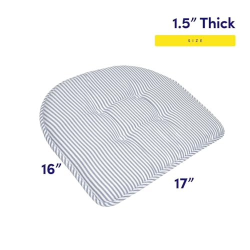 Sweet Home Collection Chair Cushion Memory Foam Pads Tufted Slip Non Skid Rubber Back U-Shaped 17" x 16" Seat Cover, Pinstripe Blue 4 Count - color: Pinstripe Blue, size: 4 Pack, style: Foam Pads