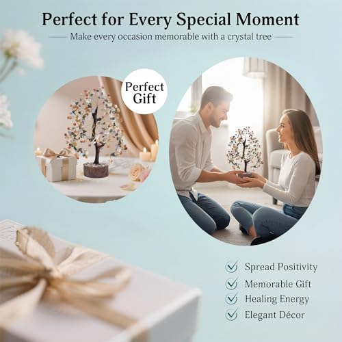 FASHIONZAADI Premium Crystal Tree of Life – 7 Chakra Tree for Healing, Positive Energy, Luck & Manifestation – – Ethically Handcrafted Gifts for Women, Spiritual Gifts for mom - color: Mix Crystals Golden Wire