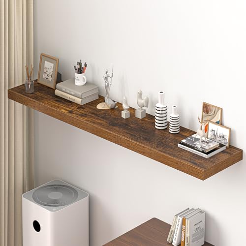Dreamland 72" Floating Shelves for Wall, 12" Deep Thicker Floating Shelves, Wall-Mounted Shelves for Bedroom, Living Room, Kitchen, Bathroom,Rustic Brown - Set of 1 - color: Rustic Brown, size: 72"W x 12"D x 2"H, Set of 1