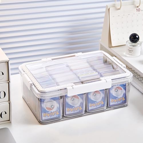 Portable Card storage box with 12 Removable Containers,Storage Box with lid for 2000+ Cards Fits for Standard Cards, TCG, PTG and Sport Cards, with 10 Soft Sleeves(clear,1pack)
