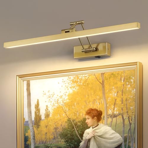 5W LED Wireless Picture Lights with Remote and Timer 23.6'' Inch Rechargeable Brass Gallery Lighting Battery Operated Art Lights Over Frame Portrait - color: Battery Operated Brass, size: 23.6 inch