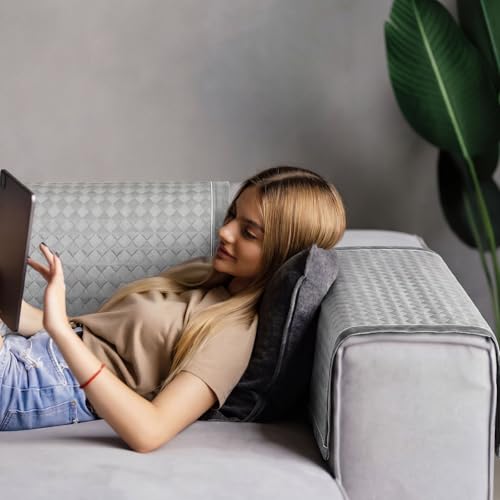 3 Pcs Cooling Recliner Headrest Protector Ice Silk Non Slip Couch Covers Cool Chair Headrest Cover for Summer Home Office Sofa Theater Seat Furniture Slipcover(Gray) - color: Grey