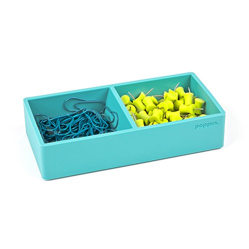 Poppin Stackable Letter and Accessory Trays for Office Organization - Modular Lacquer Desk Trays, Color-Coordinated Office Supplies for Desk, Paper Trays (Aqua, This & that Tray) - color: Aqua, size: 6.3" x 3" x 1.5"