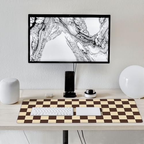 Brown Checkered Mouse Pad Large Desk Mat for Keyboard and Mouse Non-Slip Gaming Mousepad Office Desk Accessories for Computer 35.4x15.7Inch - color: Brown Checkered