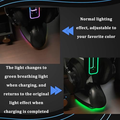 RGB Gaming Headset Stand, for Logitech G502/G502X Lightspeed Wireless Mouse Charging Dock, Compatible with DeathAdder v2 pro Mouse, Desktop Gamer's Accessories(Headset and Mouse not Included) (Black) - color: Black