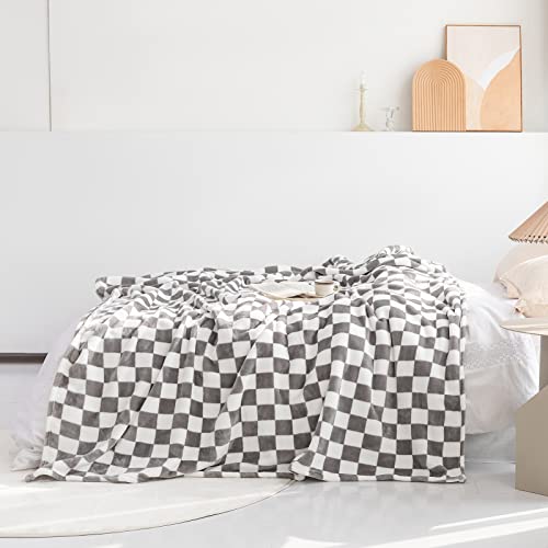 LOMAO Throw Blankets Flannel Blanket with Checkerboard Grid Pattern Soft Throw Blanket for Couch, Bed, Sofa Luxurious Warm and Cozy for All Seasons (Grey, 50"x60") - color: Grey, size: 50"x60"