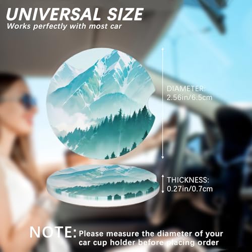 2 Pack Car Cup Holder Mountain Coasters Absorbent Ceramic Coaster for Cup Holders Fashion Car Interior Accessories for Men Drink Coaster for Women - color: Mountain