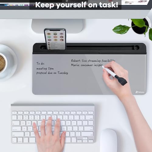 Varhomax Glass Desk Whiteboard with Storage, Desktop Organizer to-do List Memo Notepad Dry Erase White Board for Home Office and School Supplies (Black&Gray) - color: Black&gray