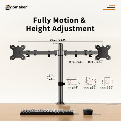 Dual Monitor Stand, Arm Monitor Desk Mount for 13" to 27" 2 Screens, Full Adjustable Height, Tilt Swivel Rotate, Holds 22 lbs per Arm, Easy to Install - size: Dual Up to 27"