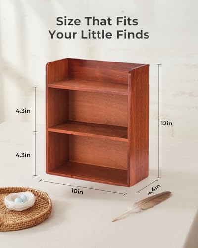 3-Tier Trinket Shelf, 10" x 12" Vintage Display Shelf for Wall or Desk, Small Wooden Shadow Box with Shelves for Collectibles, Mini Figures, Perfumes & Essential Oils, Brown - color: Brown