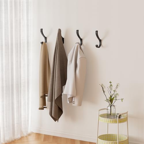 Coat Hooks for Hanging Heavy Duty - Extra Large (5.4 inch) Wall Mount Hooks for Backpacks, Purses, Clothes, Towels, Bags - Black Metal Screw-in Hooks for Mudroom, Closet, Door, Bathroom - 4 Pack - color: Black, size: 4 Pack