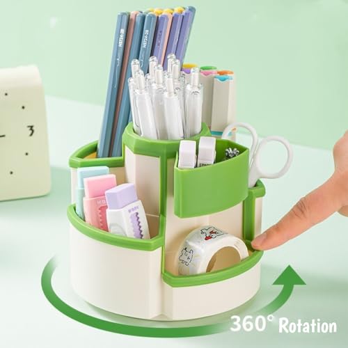 Pencil Holder for Desk Rotating Pen Organizers Green Small Desktop Organizer Desk Storage Caddy Ideal for Office, Home, School,Classroom (White & Green) - color: White & Green