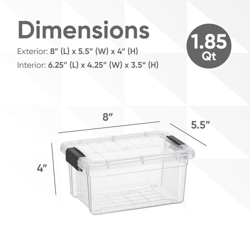 Superio Storage Bins with Lids- 5 Pack, 1.85 Qt Clear Boxes for Organizing, Stackable Plastic Containers- BPA Free, Non-Toxic, Odor Free, Organizer for Home, Office, Dorm - size: 1.85 Qt, style: 5 Pack