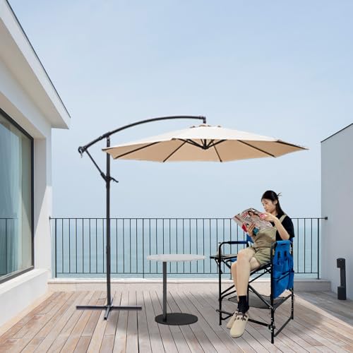 Tall Folding Directors Chair with Side Table 30.71" Seat Height Foldable Camping Chair Bar Stool for Makeup Artist Face Painting with Footrest and Storage Pocket Supports 350LBS - color: Blue, size: 30.71" Seat Height