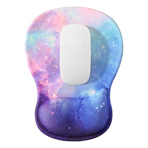 EooCoo Ergonomic Mouse Pad with Gel Wrist Rest Support Middle Concave Design, Relieve Wrist Pain, Non-Slip Base for Laptop, Computer, Office Desk Accessories, Carpal Tunnel Syndrome - color: Galaxy Purple