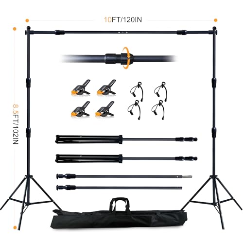 8Wx12H ft Abstract Photo Backdrop Kit, Grey | 2-in-1 Portable, 10Wx8.5H ft Adjustable Stand, 8Wx12H ft Abstract photography background, 8 Clamps, Storage Bag Included - color: Grey, size: 10' (W) x 8.5' (H)