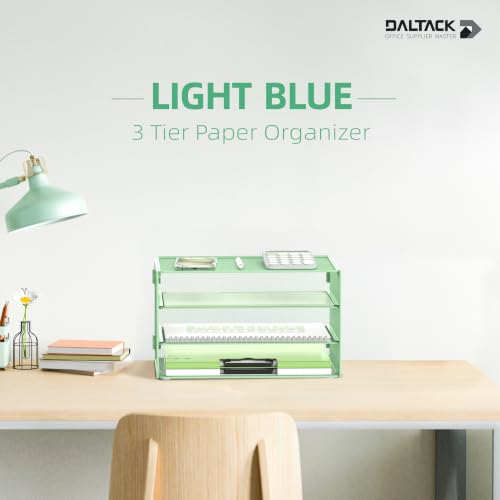 DALTACK 3 Tier Letter Tray Paper Organizer for Desk, Mesh Metal Desk File Organizer with Sliding Trays for Letter/A4 Paper, Mail, Bills & Folders, Mint Green - color: Mint Green