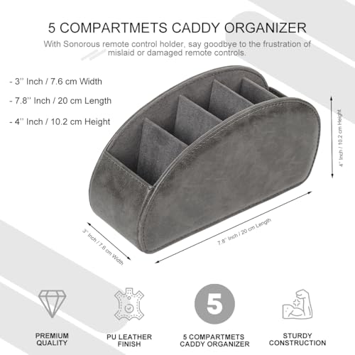 TV Remote Control Holder with 5 Compartments,Pu Leather Remote Caddy/Tray Bedside Table Desk Storage Organizer for DVD, Blu-Ray, Media Player, Heater Controllers andMakeup storage box (Grey) - color: Grey