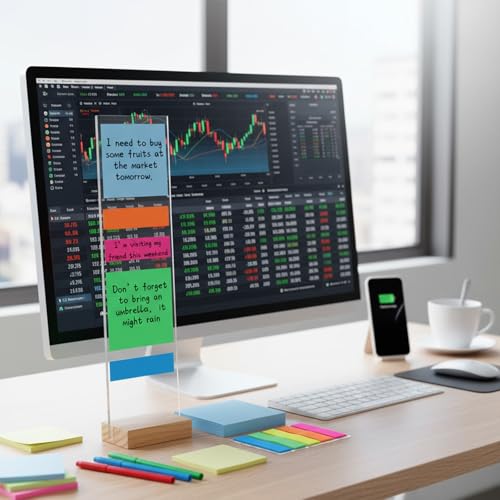 Monitor Memo Board with Removable Wooden Base Acrylic Portable Sticky Note Holder for Computer Monitors Office Desk Accessories, No Screen Damage, Fits Any Laptop and Desktop (2 Pcs)