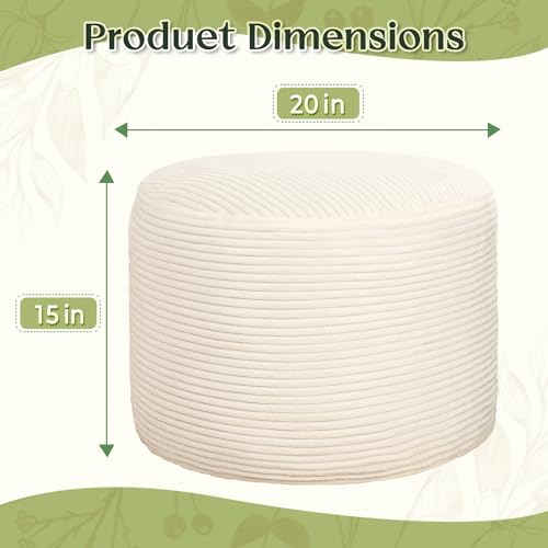 Round Corduroy Ottoman Foot Rest Pouf for Living Room Couch - Soft Plush Shredded Foam Filled Hassock Stool, Comfy Footstool - color: Beige, size: 20"D x 20"W x 15"H