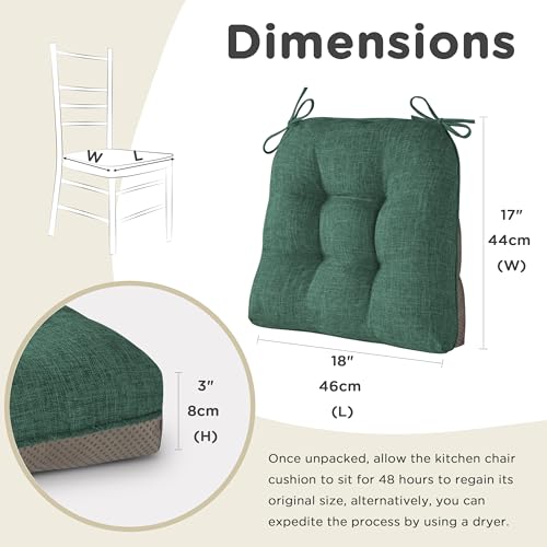 AddGrace Chair Cushions for Dining Chairs Set of 1 Kitchen Seat Cushions with Ties and Non Slip Backing Tufted Indoor Seat Pad for Kitchen Dining Room 18" x 17" x 3" Dark Green - color: Dark Green