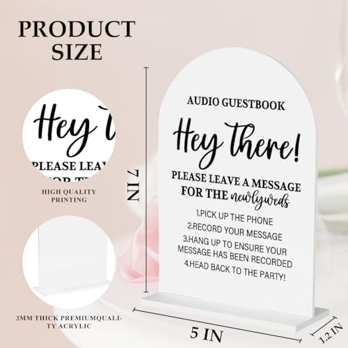 Shower Decorations Audio Guest Book Sign, Wedding Engagement Bridal Shower Decor for Ceremony Party Reception Table Desk Decor 5x7 Inch Arch Acrylic Signs - color: HeyThere